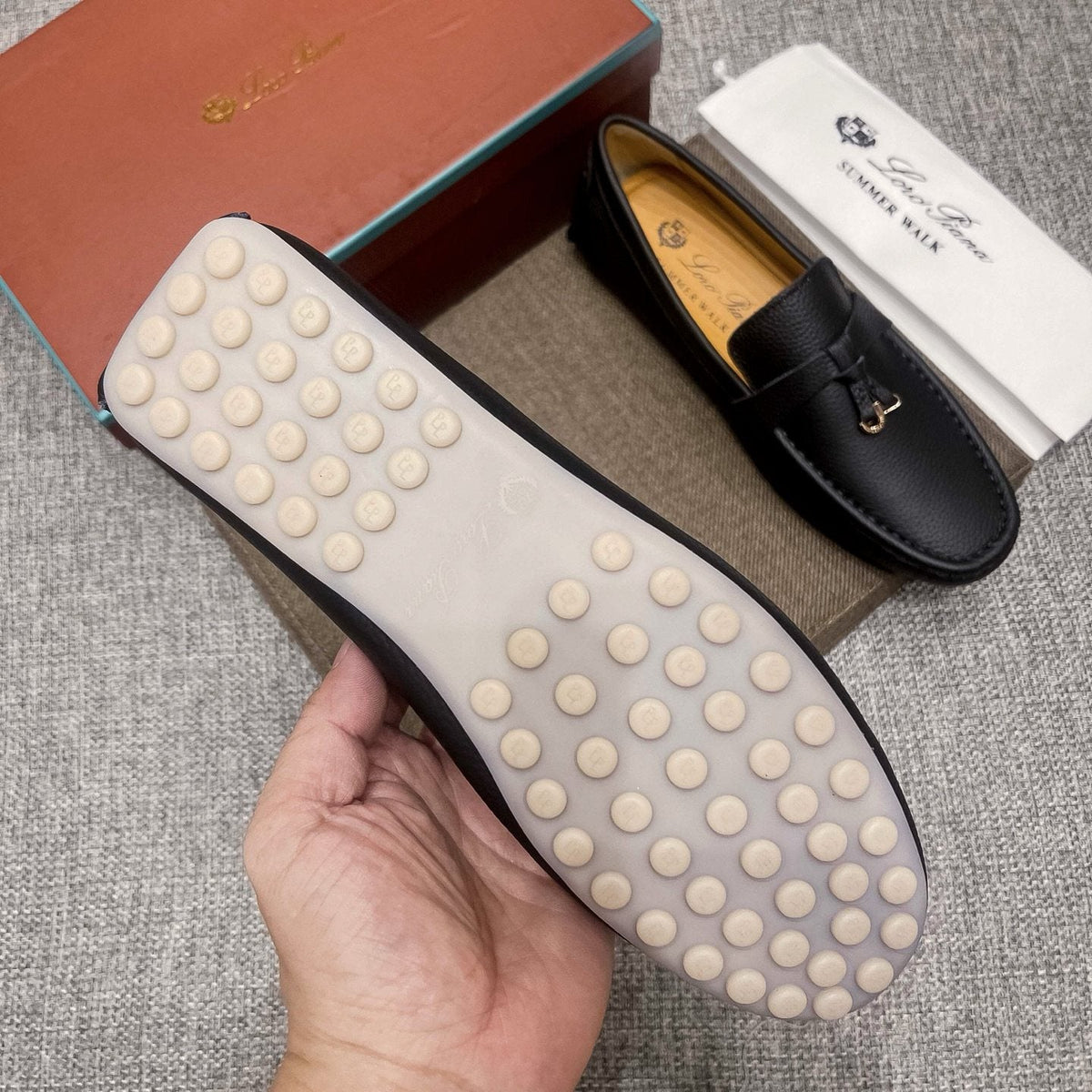 Loro Piana Black Textured Loafers — side