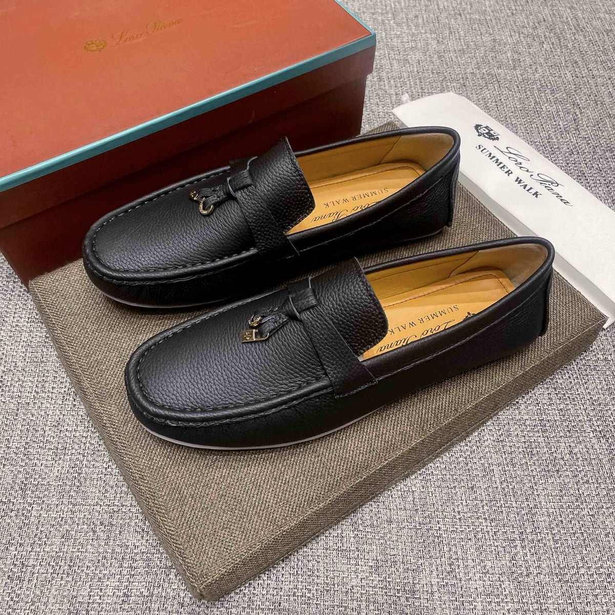 Loro Piana Black Textured Loafers — front