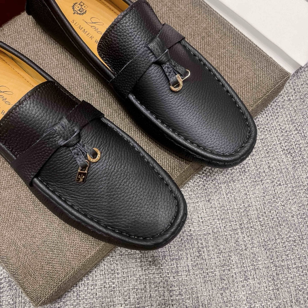 Loro Piana Black Textured Loafers — detail