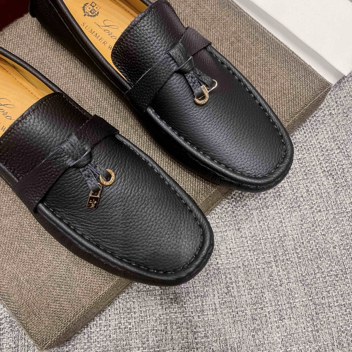 Loro Piana Black Textured Loafers — detail