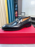 Ferragamo Black Hardware Loafers — front