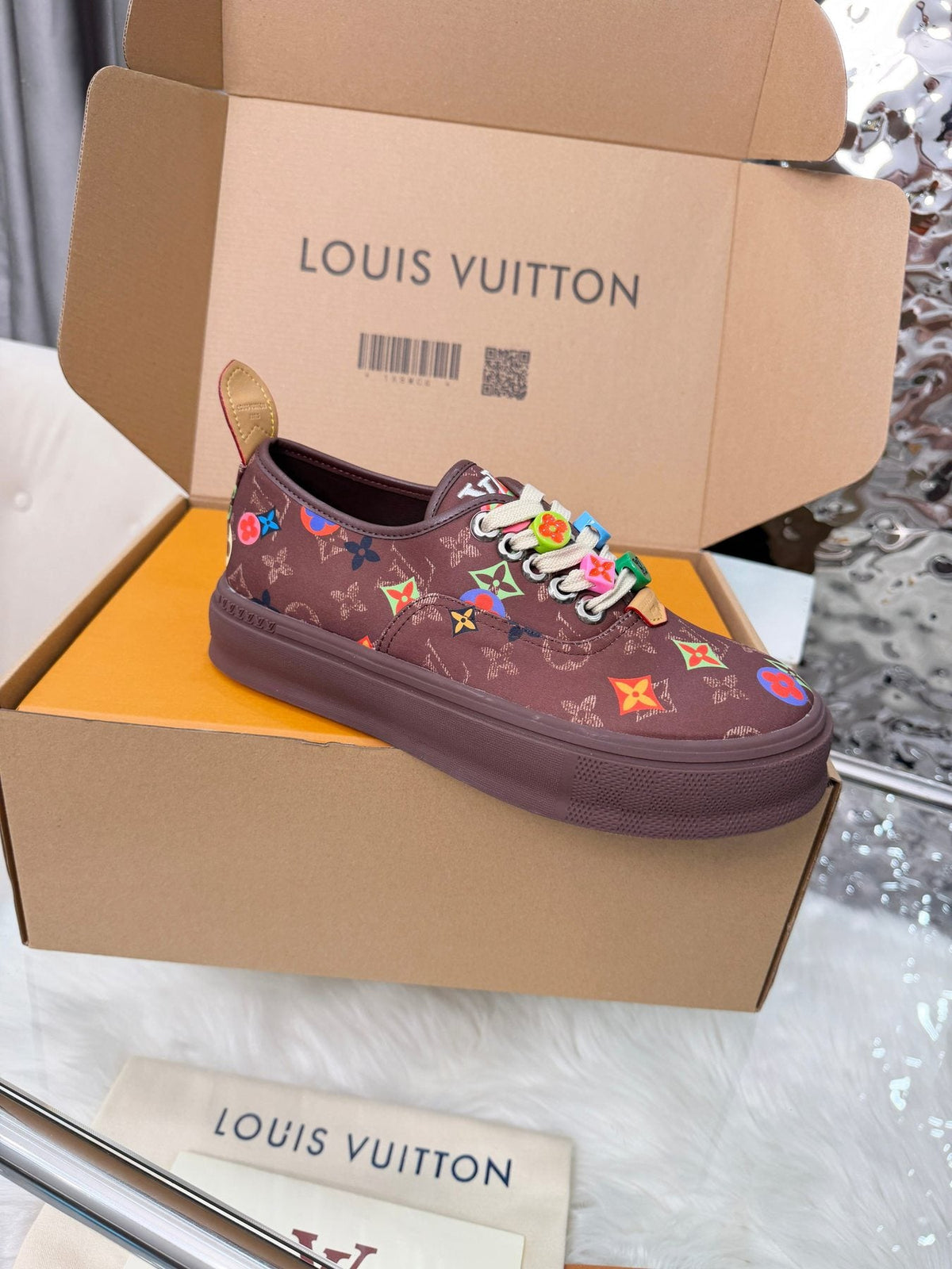 Louis Vuitton Burgundy Motif Low-Top Sneakers — side