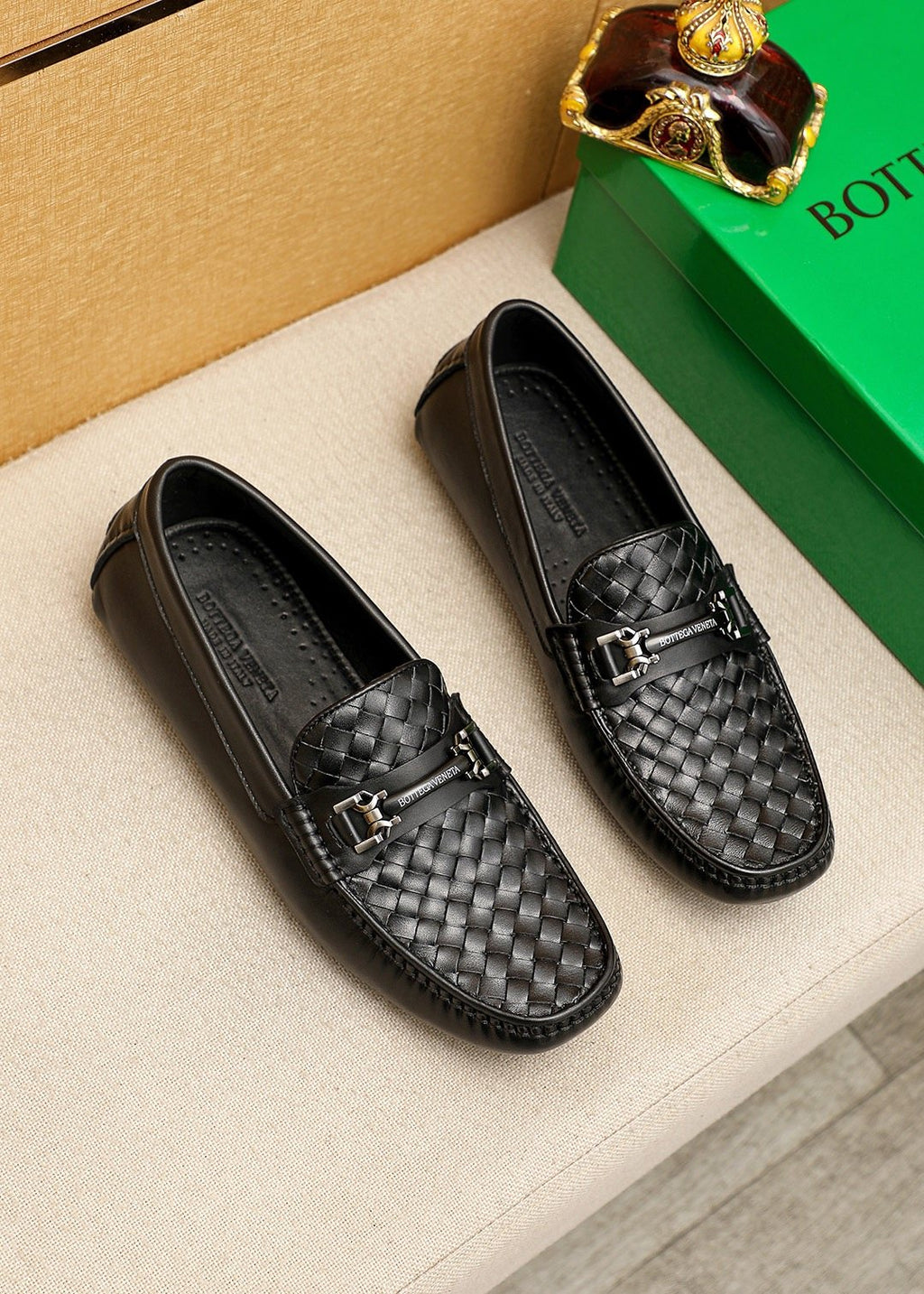 Bottega Veneta Black Woven Slip-On Loafers — hero