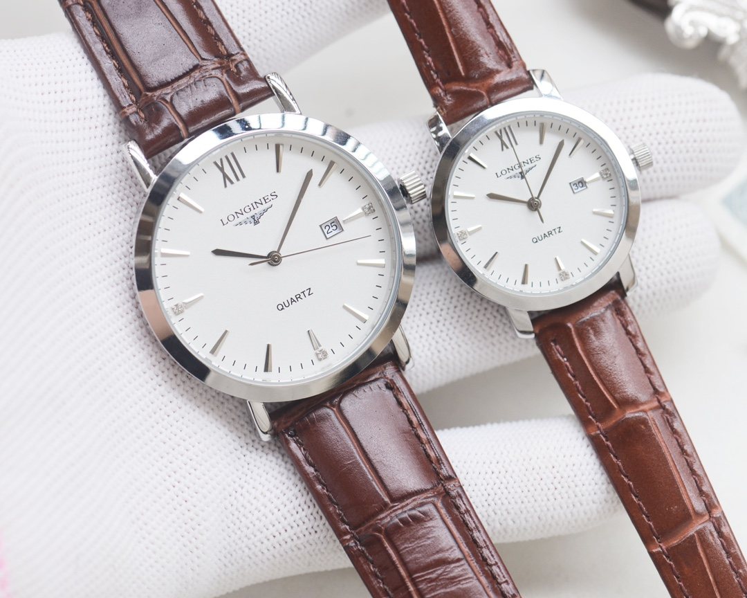 Longines Silver Rose Gold White Dial Strap Watch — front