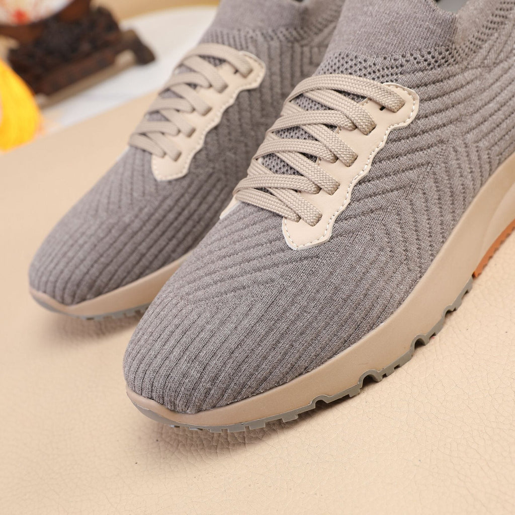 Brunello Cucinelli Gray Knit Sneakers — front