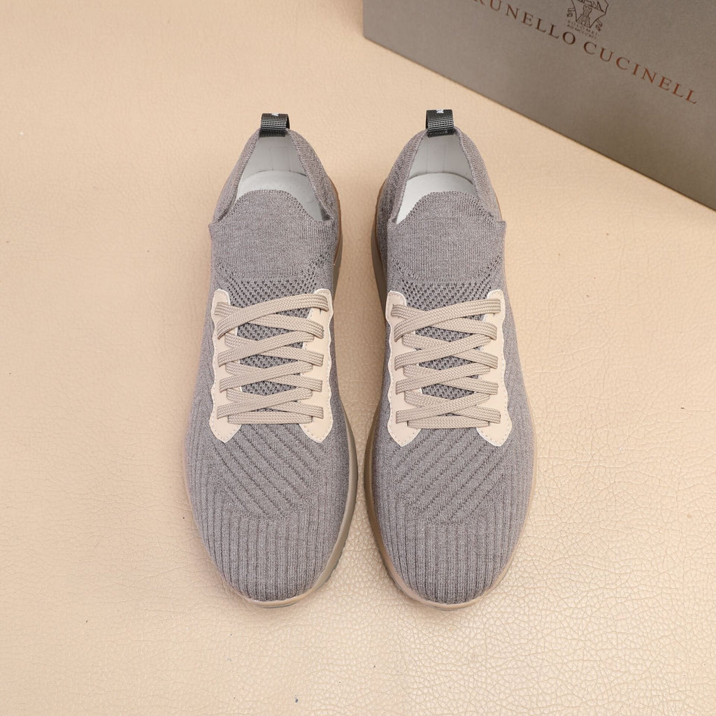 Brunello Cucinelli Gray Knit Sneakers — hero