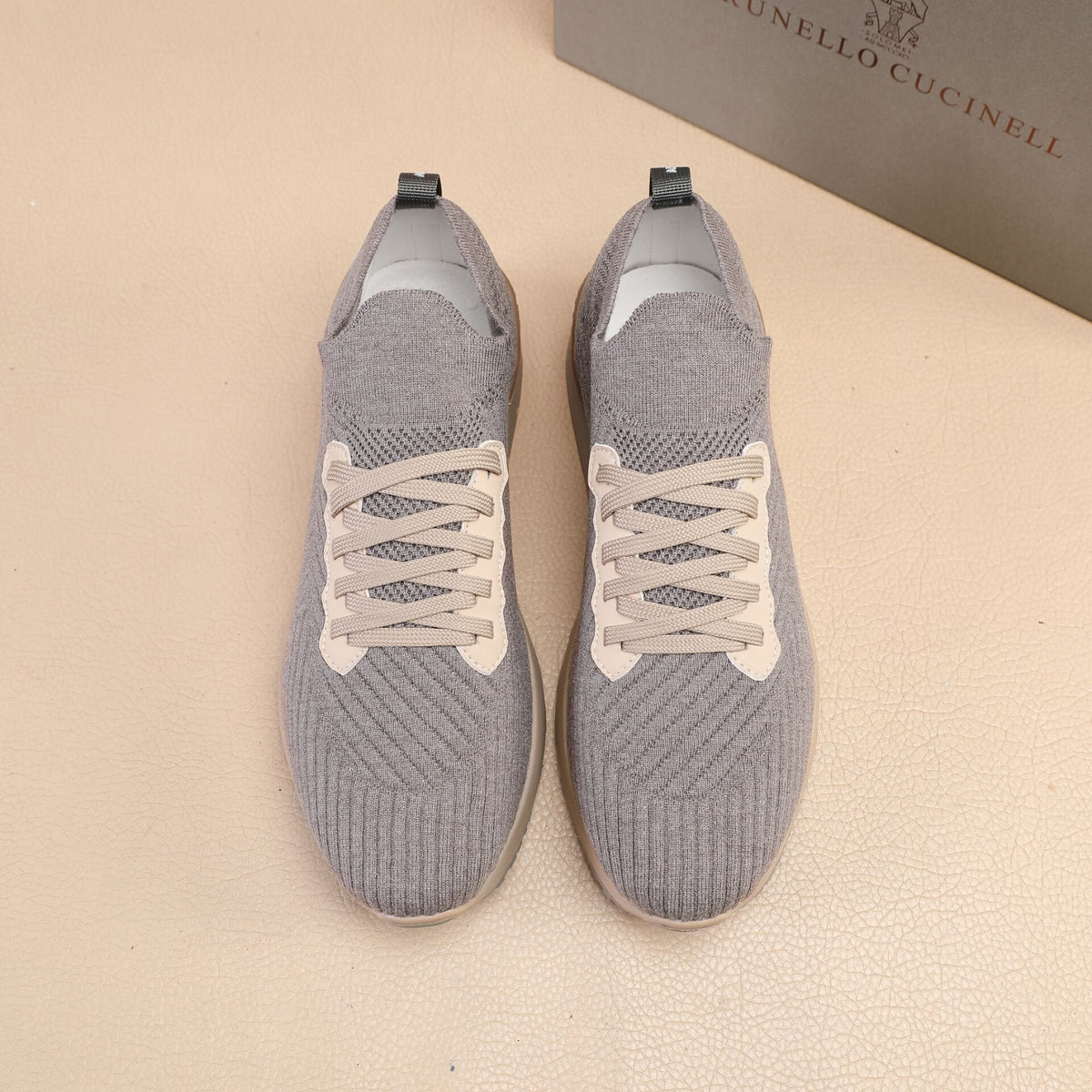 Brunello Cucinelli Gray Knit Sneakers — hero