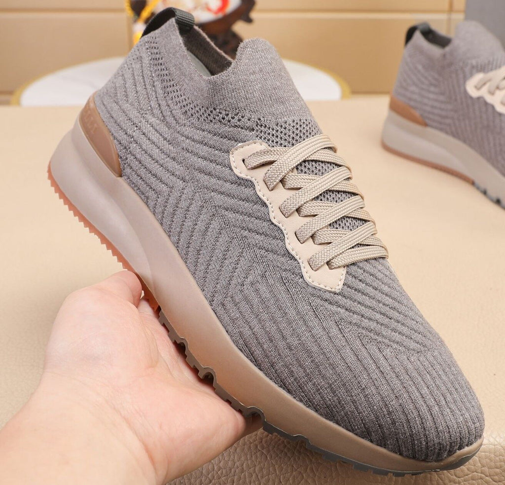 Brunello Cucinelli Gray Knit Sneakers — front