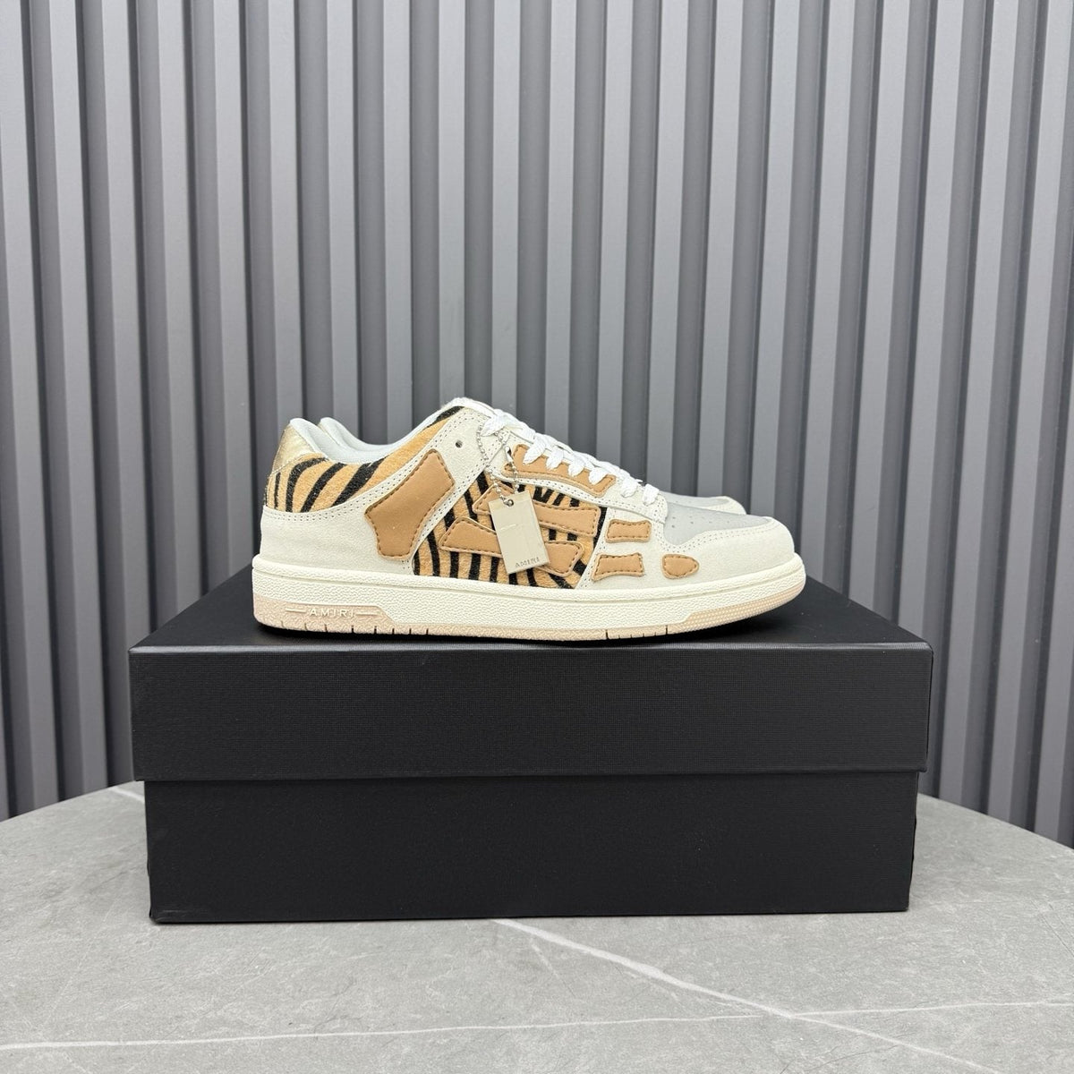 AMIRI Tan Patterned Panel Sneakers — side