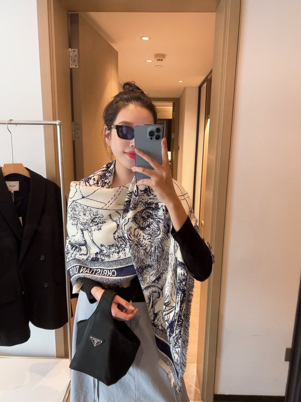 Dior Scenic Print Shawl — model