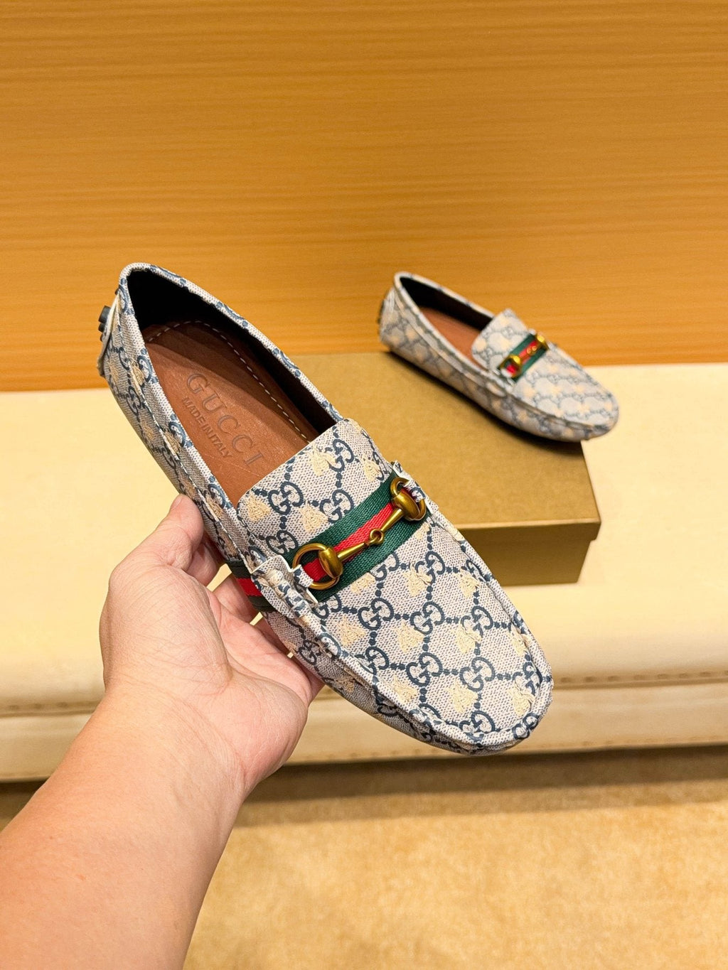 Gucci Patterned Web Driving Loafers — front