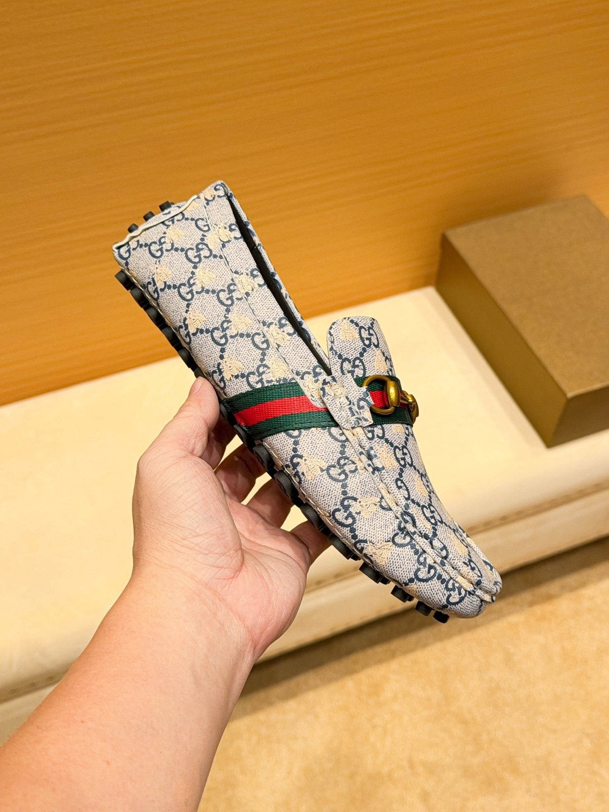 Gucci Patterned Web Driving Loafers — side