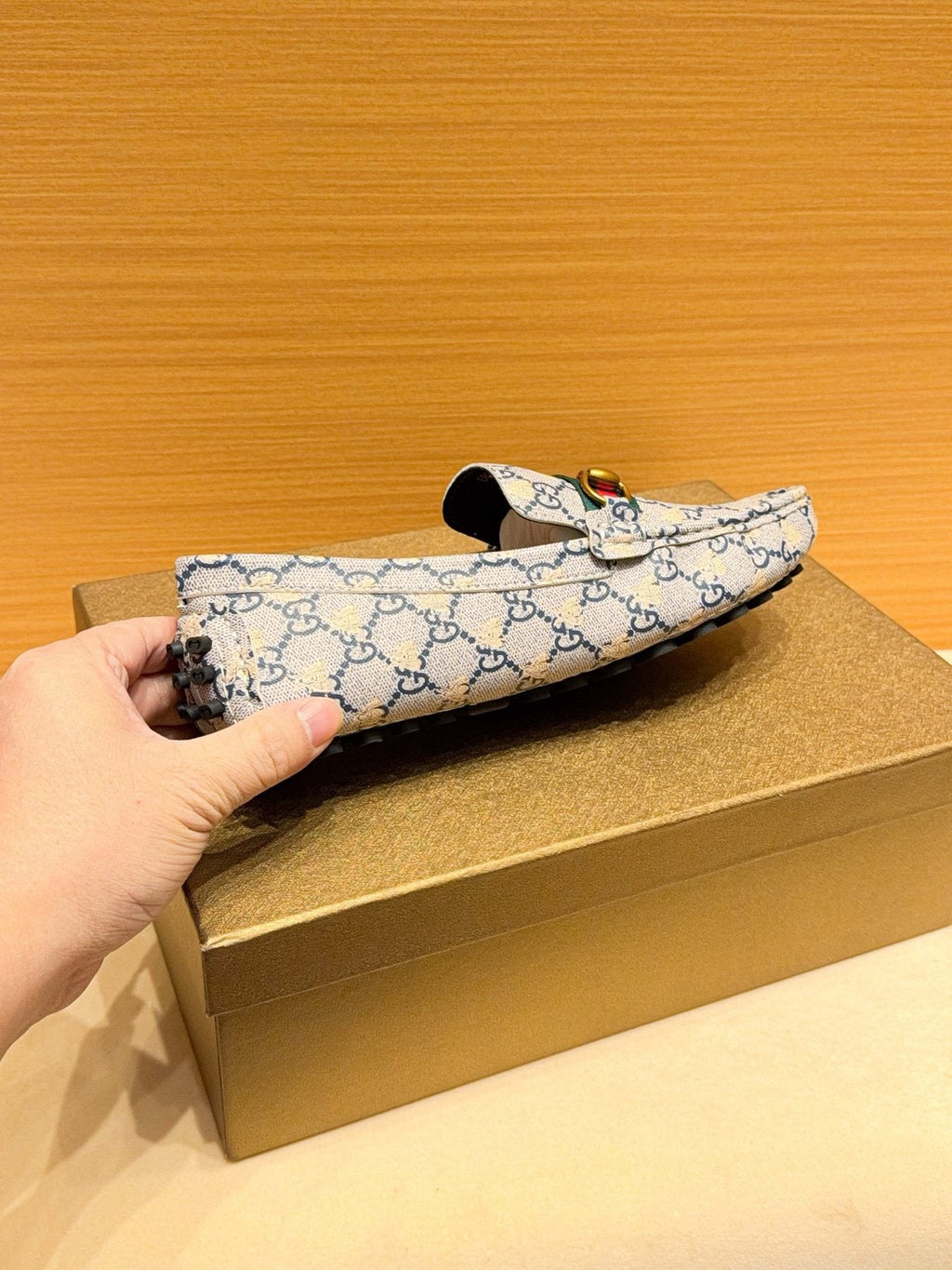 Gucci Patterned Web Driving Loafers — side