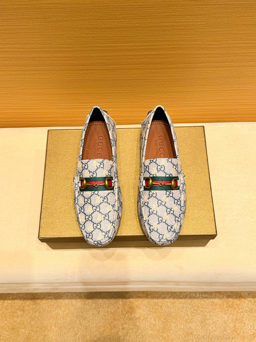 Gucci Patterned Web Driving Loafers — hero