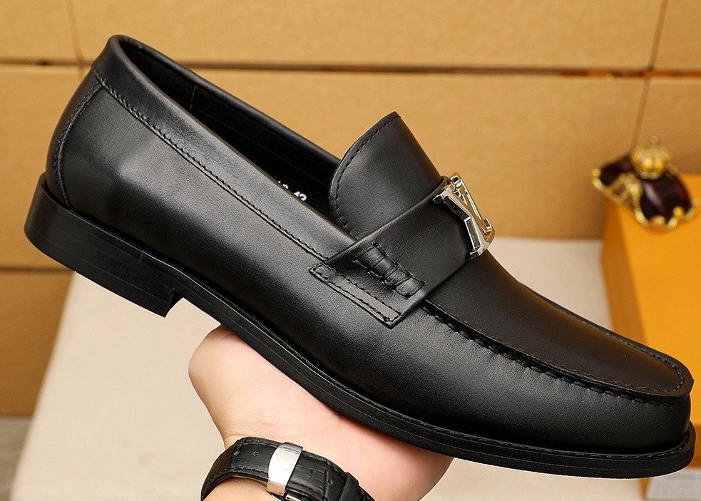 Louis Vuitton Black Metal Bar Loafers — front