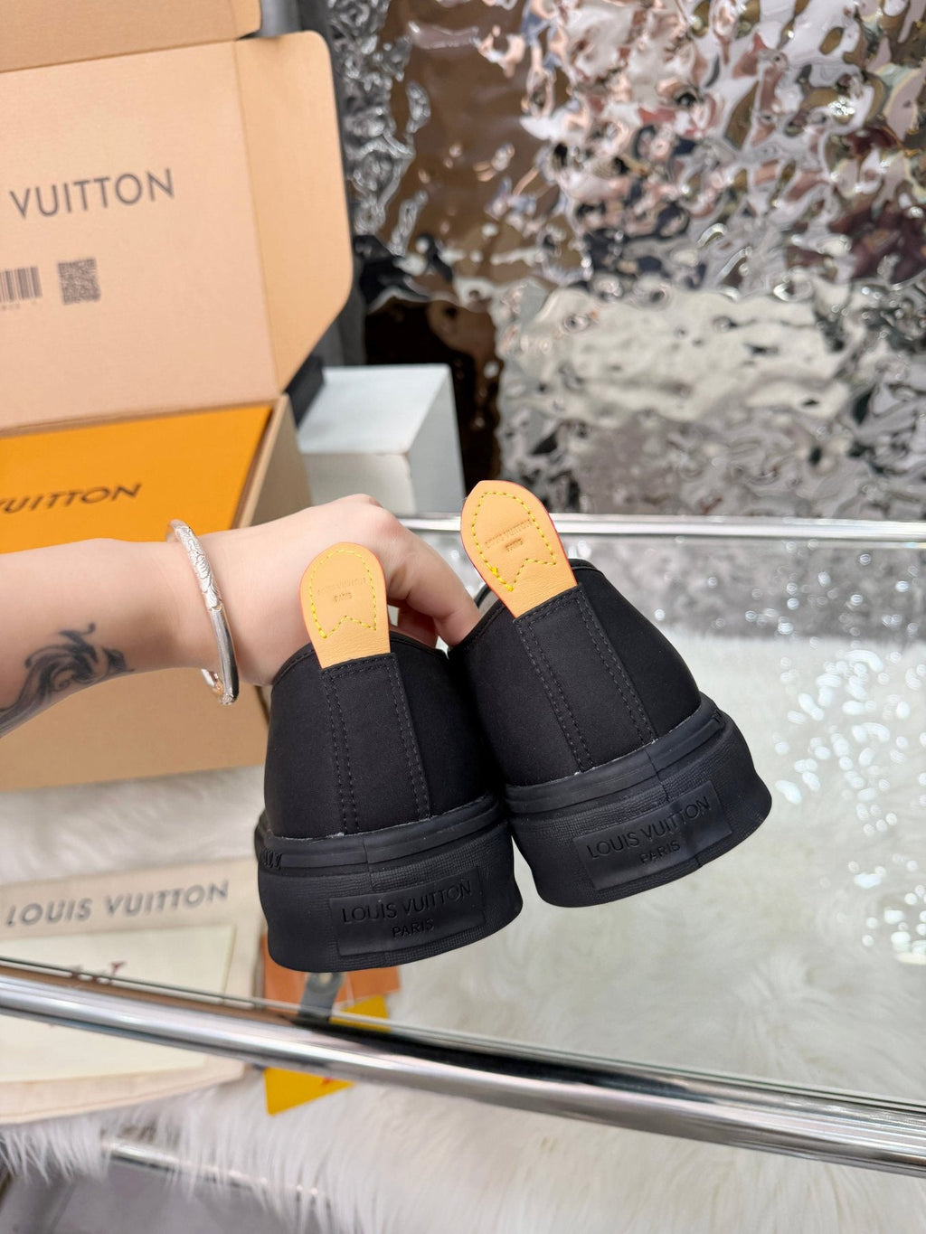 Louis Vuitton Black White-Lace Low-Top Sneakers — front