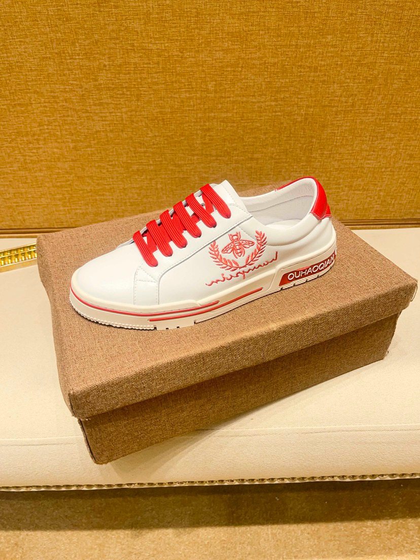 White & Red Graphic Low-Top Sneakers — side