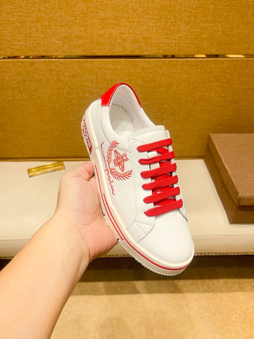 White & Red Graphic Low-Top Sneakers — front
