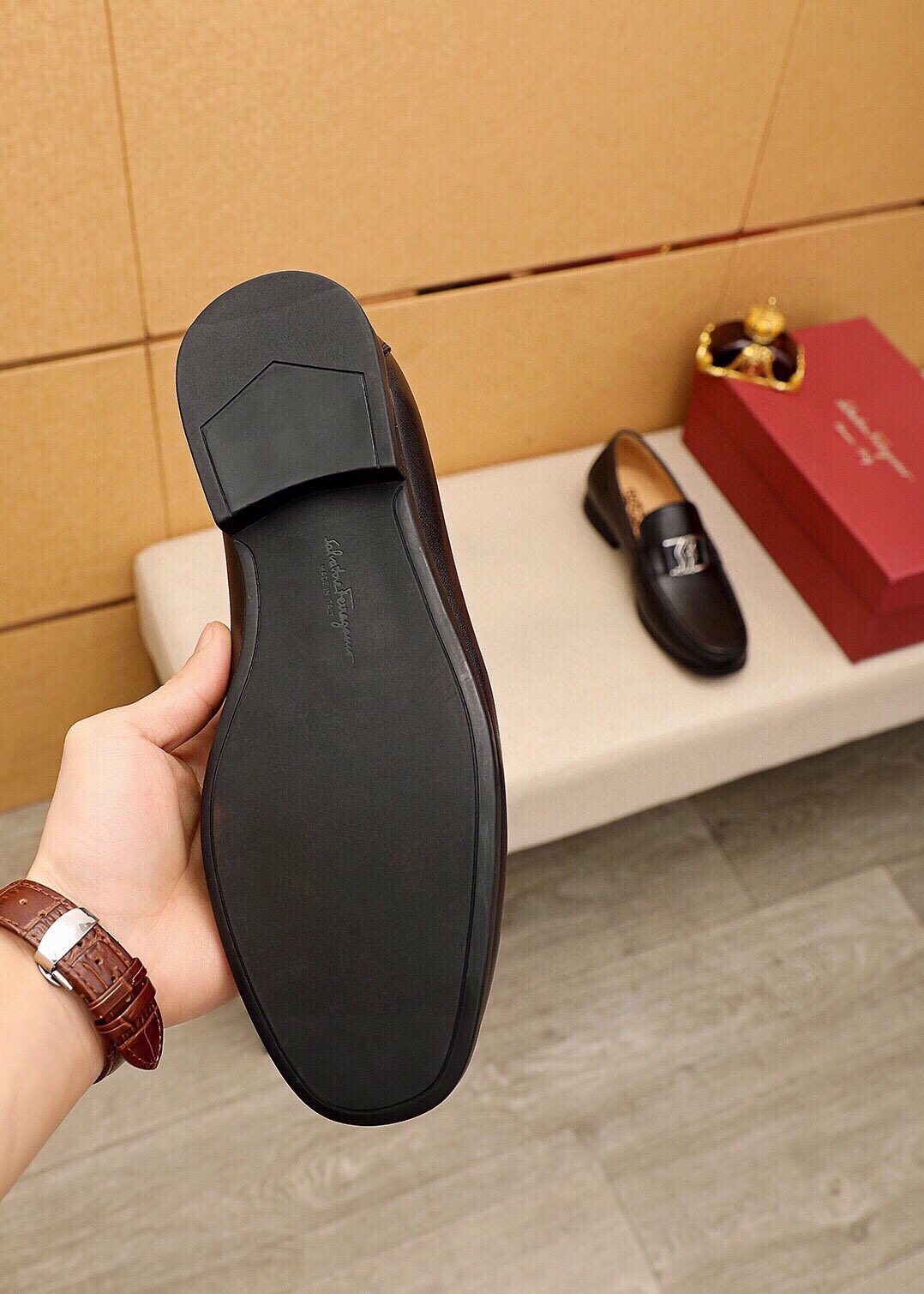 Ferragamo Black Metal Hardware Loafers — back