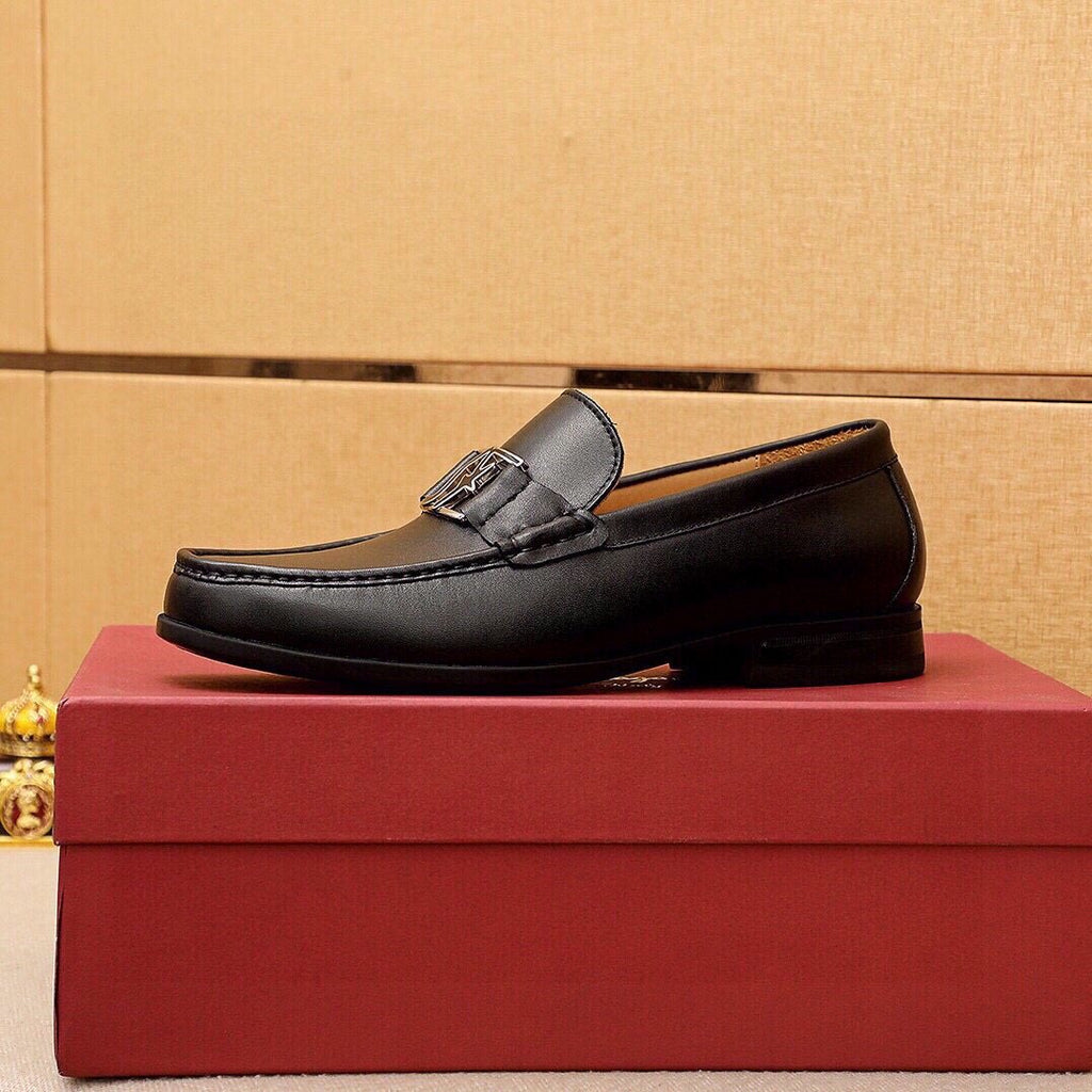 Ferragamo Black Metal Hardware Loafers — side