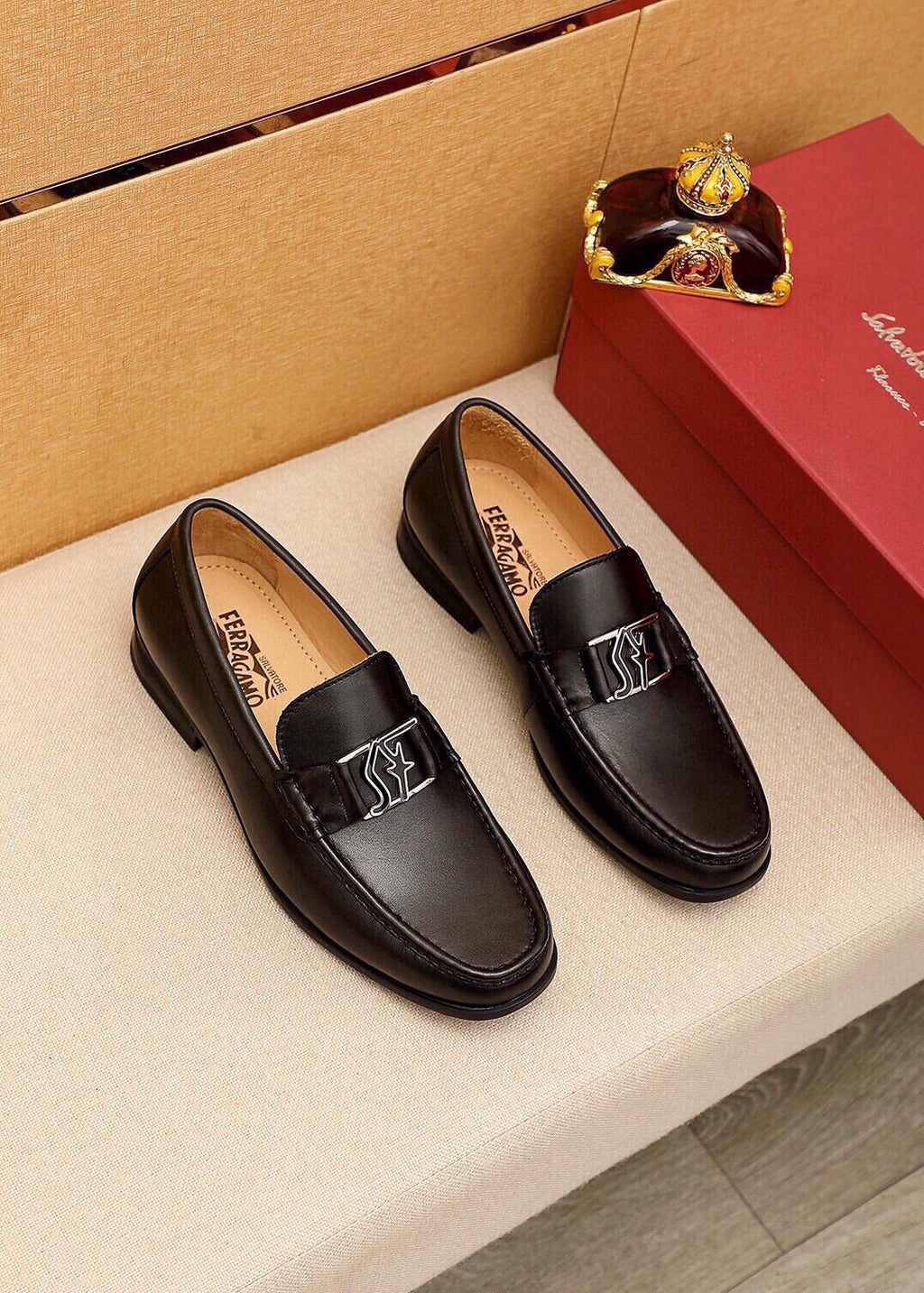 Ferragamo Black Metal Hardware Loafers — hero