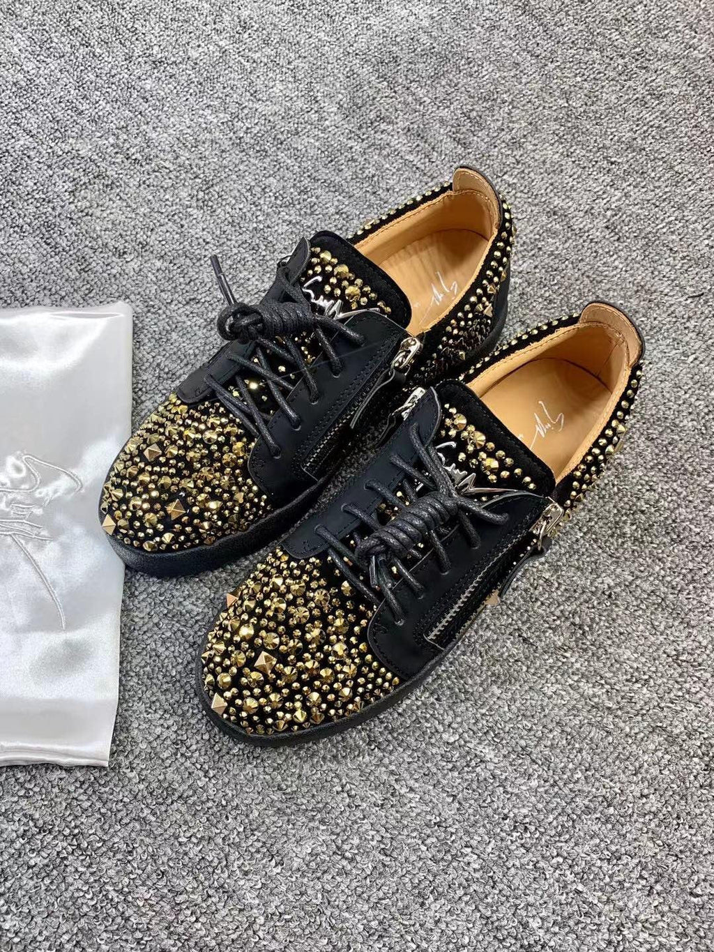 Giuseppe Zanotti Black Gold Stud Sneakers — hero