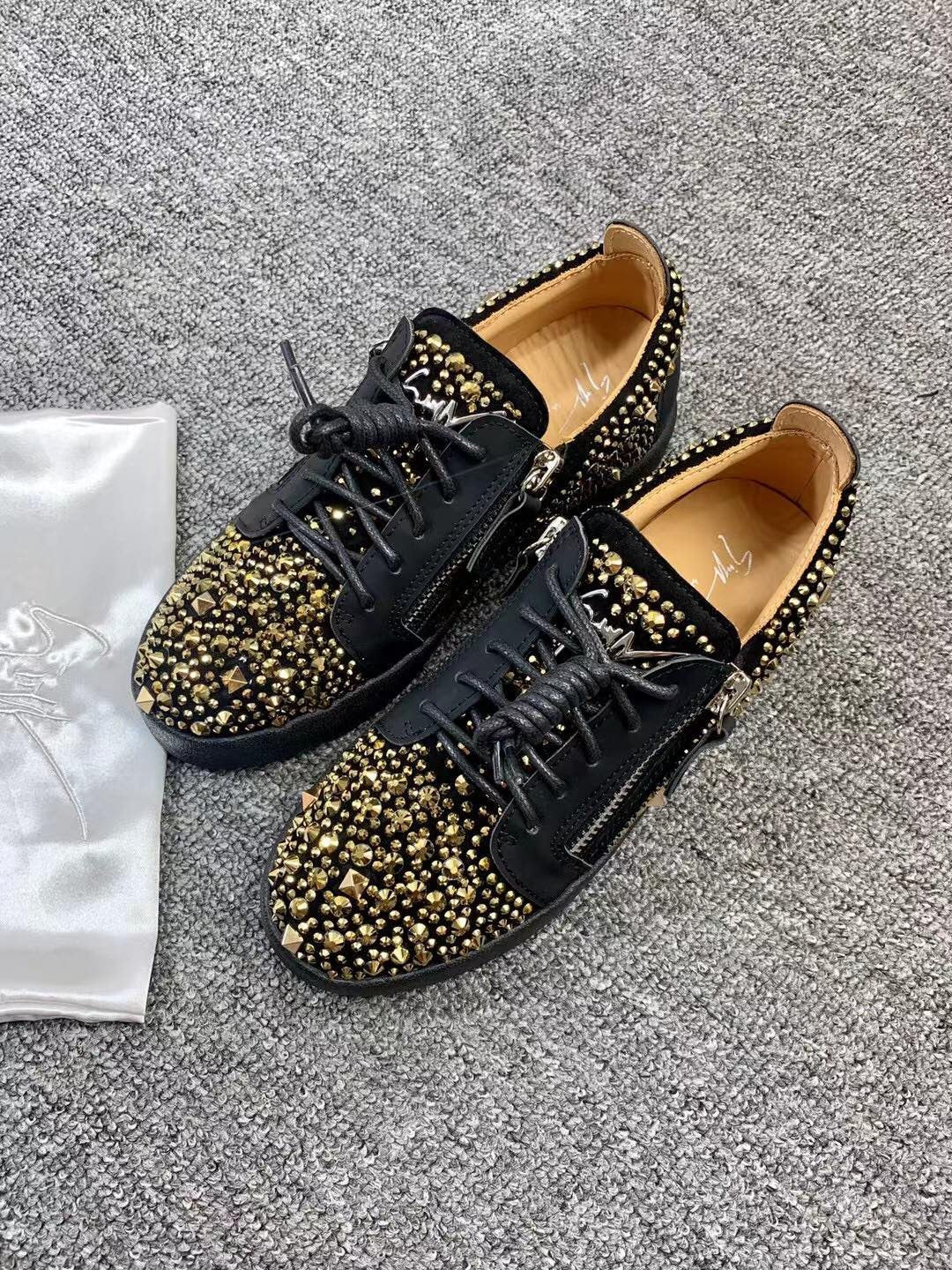 Giuseppe Zanotti Black Gold Stud Sneakers — hero