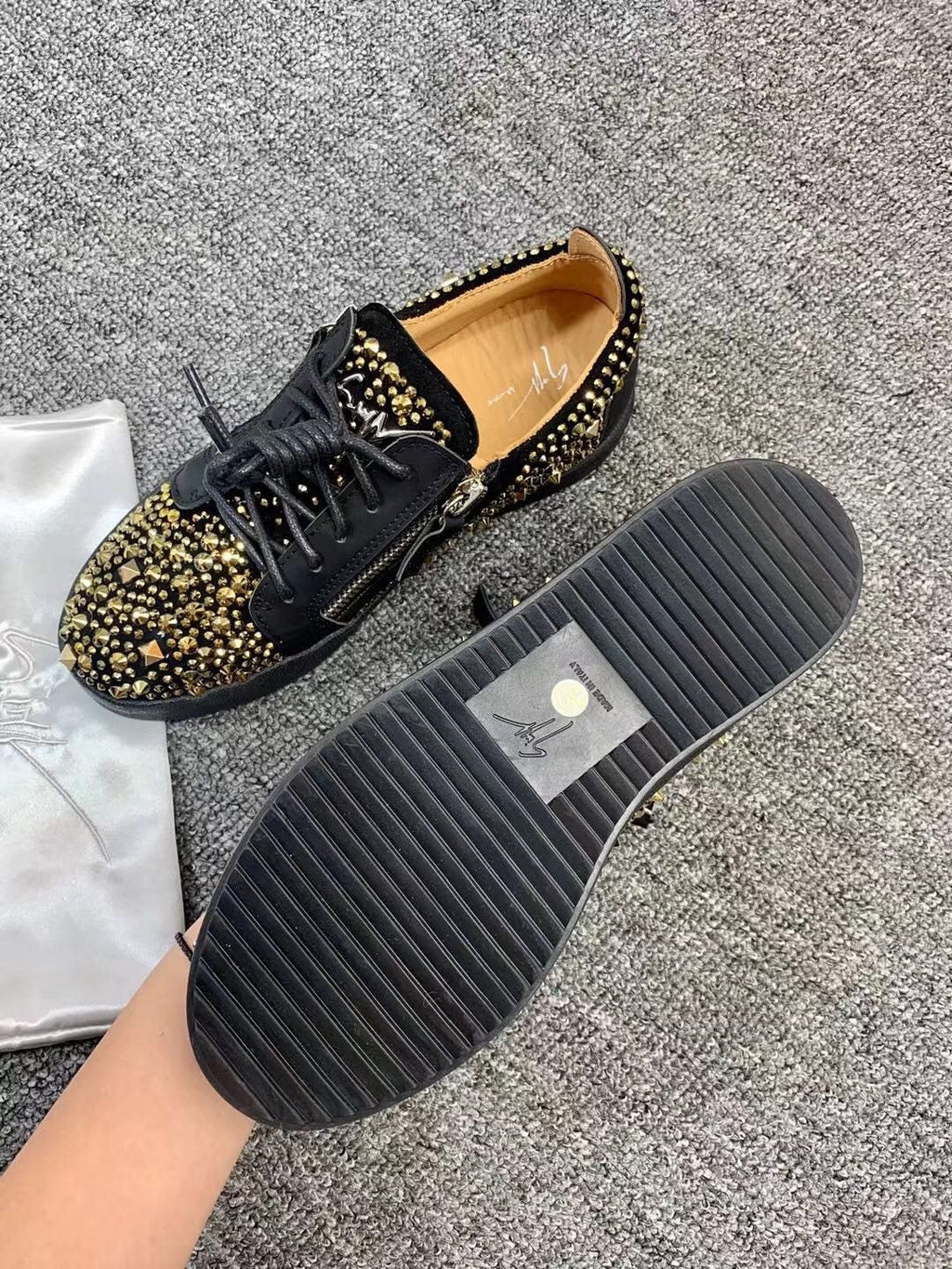 Giuseppe Zanotti Black Gold Stud Sneakers — back