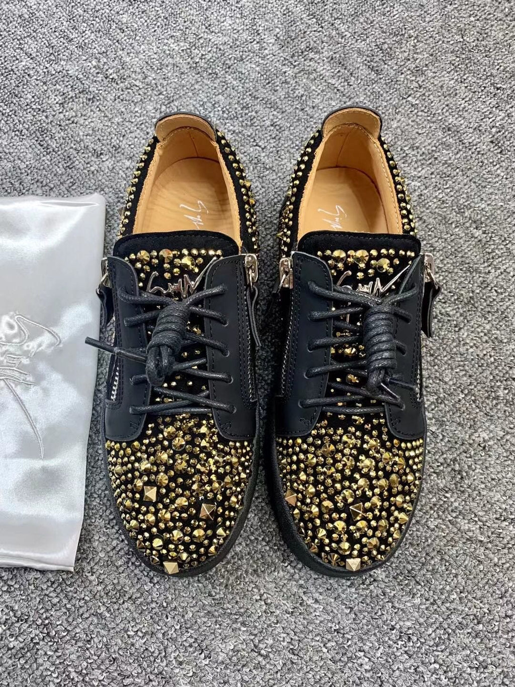 Giuseppe Zanotti Black Gold Stud Sneakers — front