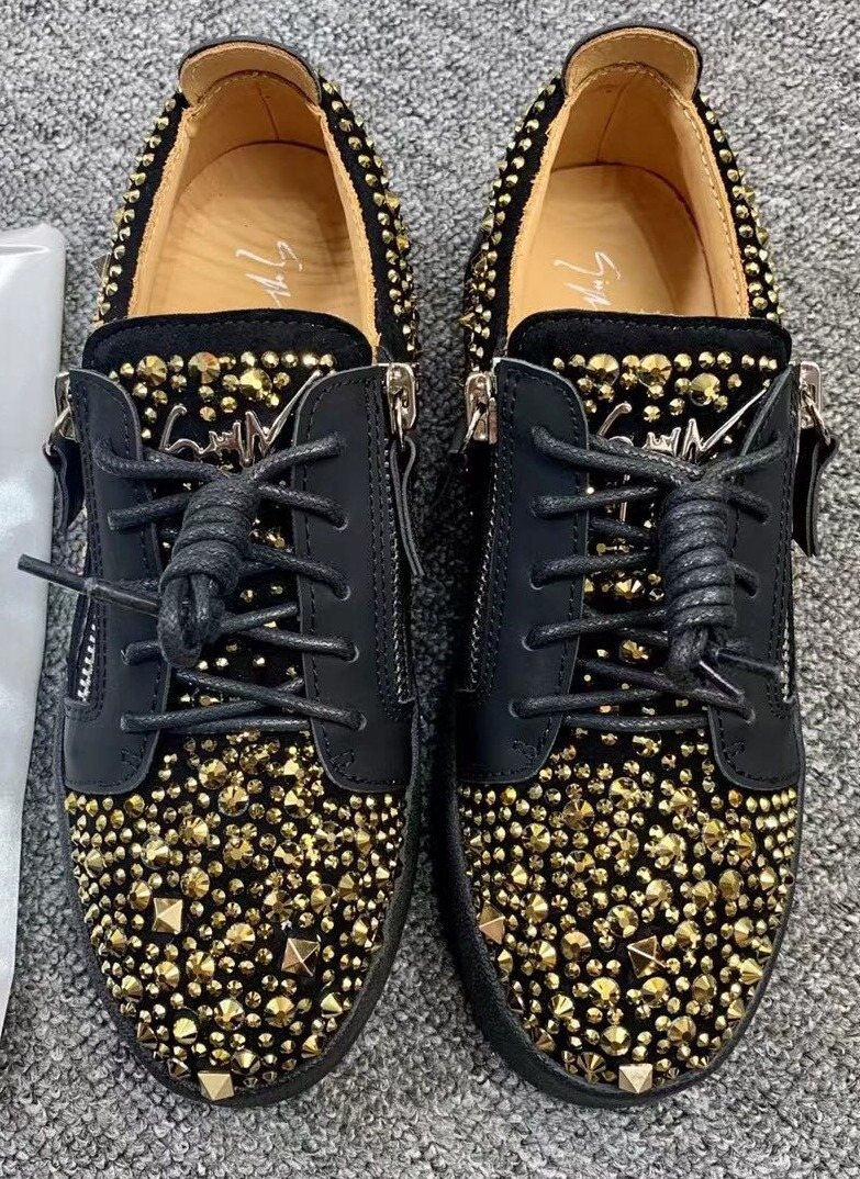 Giuseppe Zanotti Black Gold Stud Sneakers — front