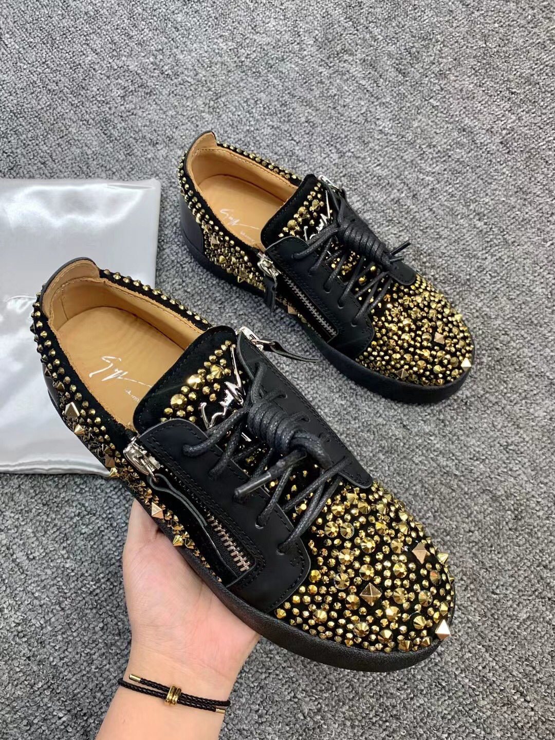 Giuseppe Zanotti Black Gold Stud Sneakers — model