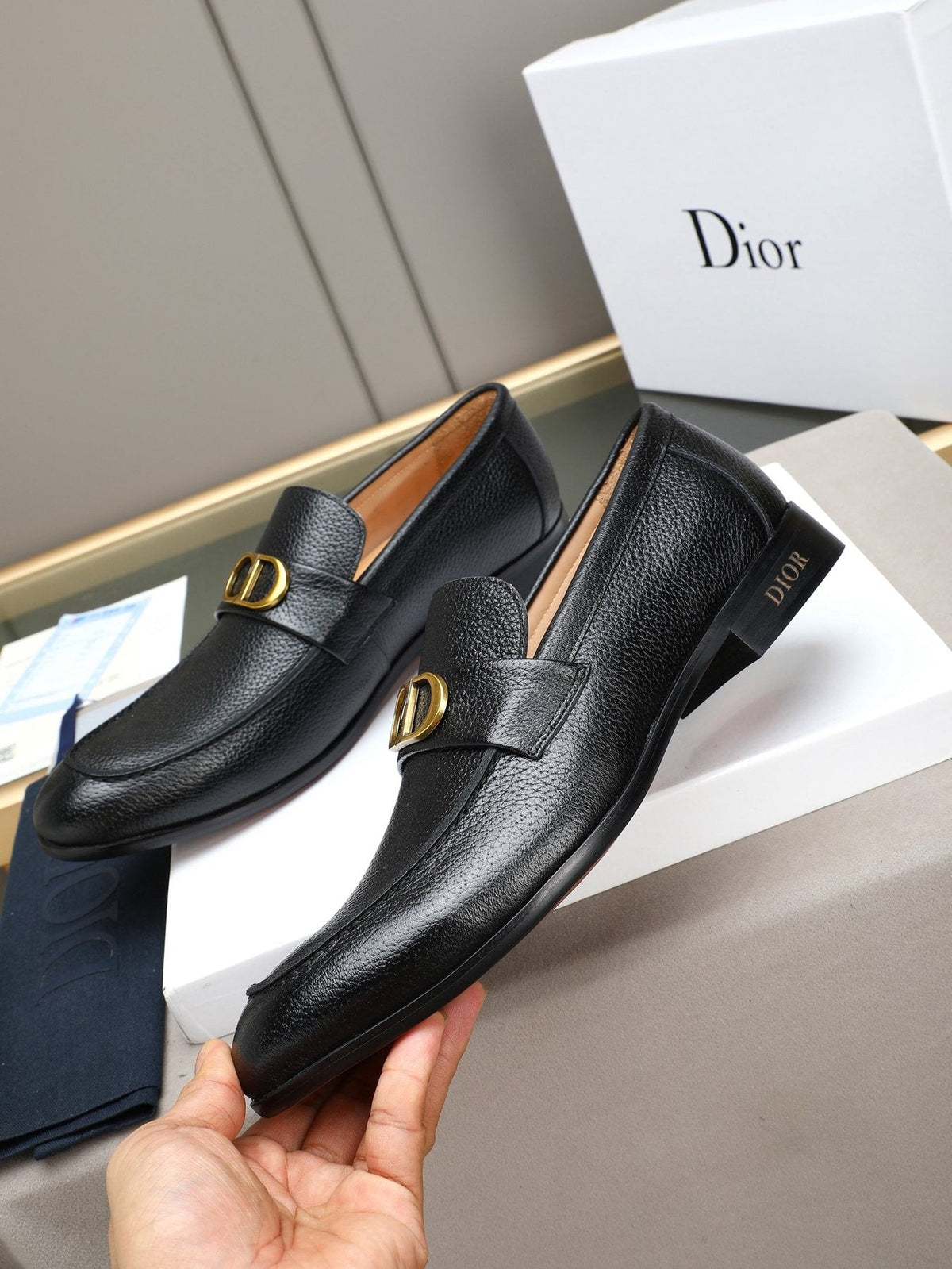 Dior Black Buckle Loafers — front