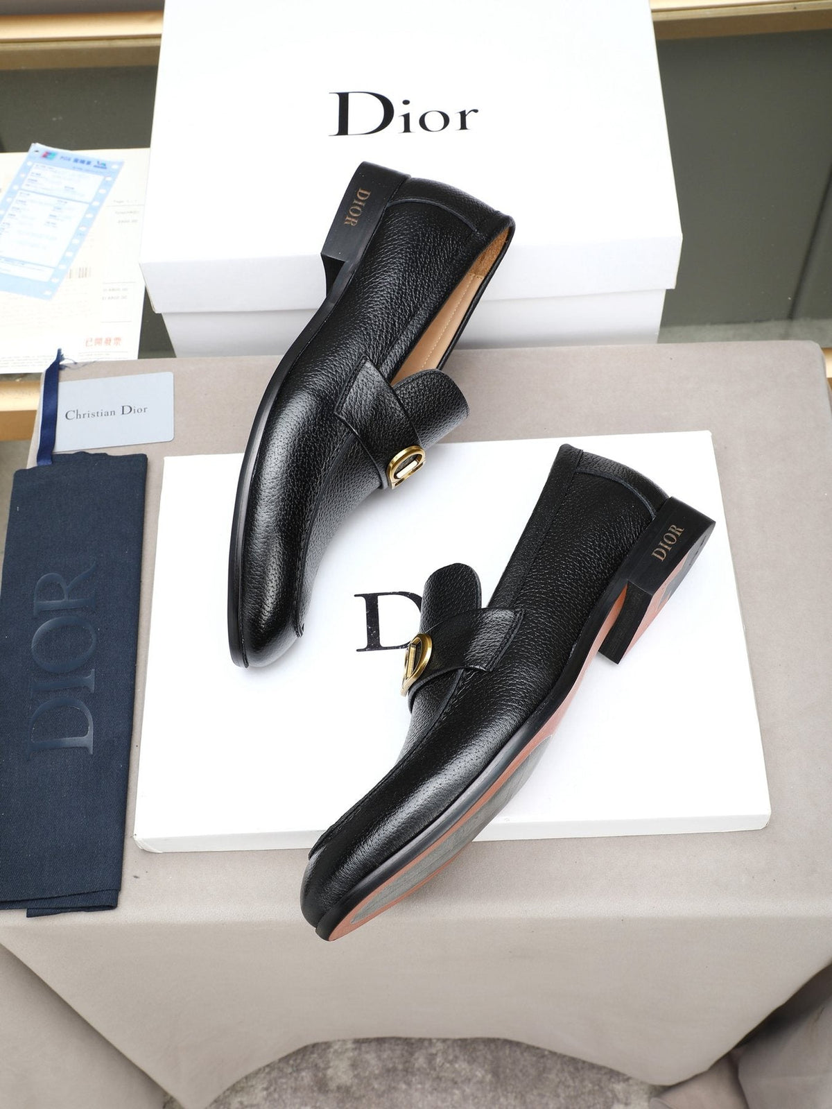 Dior Black Buckle Loafers — side