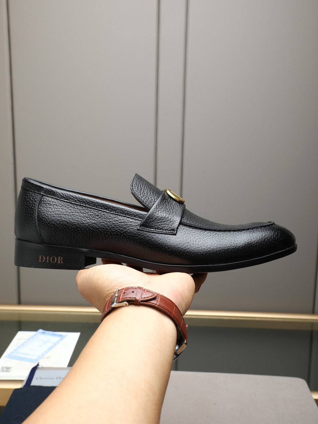 Dior Black Buckle Loafers — side