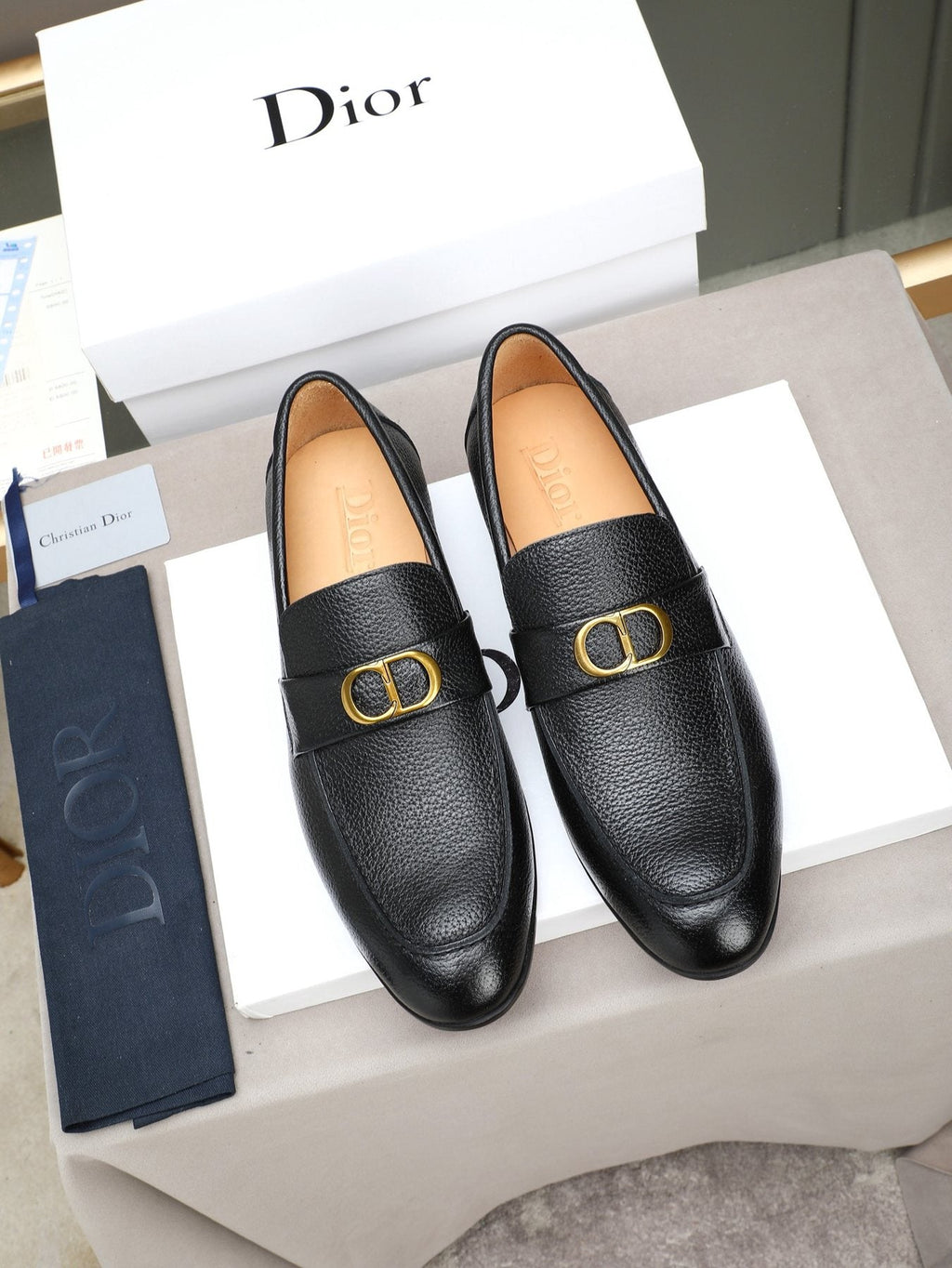Dior Black Buckle Loafers — front