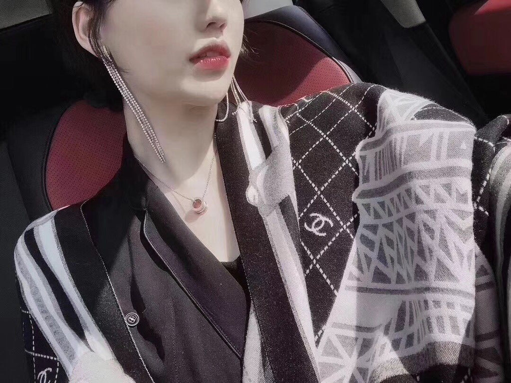 Chanel Eiffel Tower Grid Scarf — model