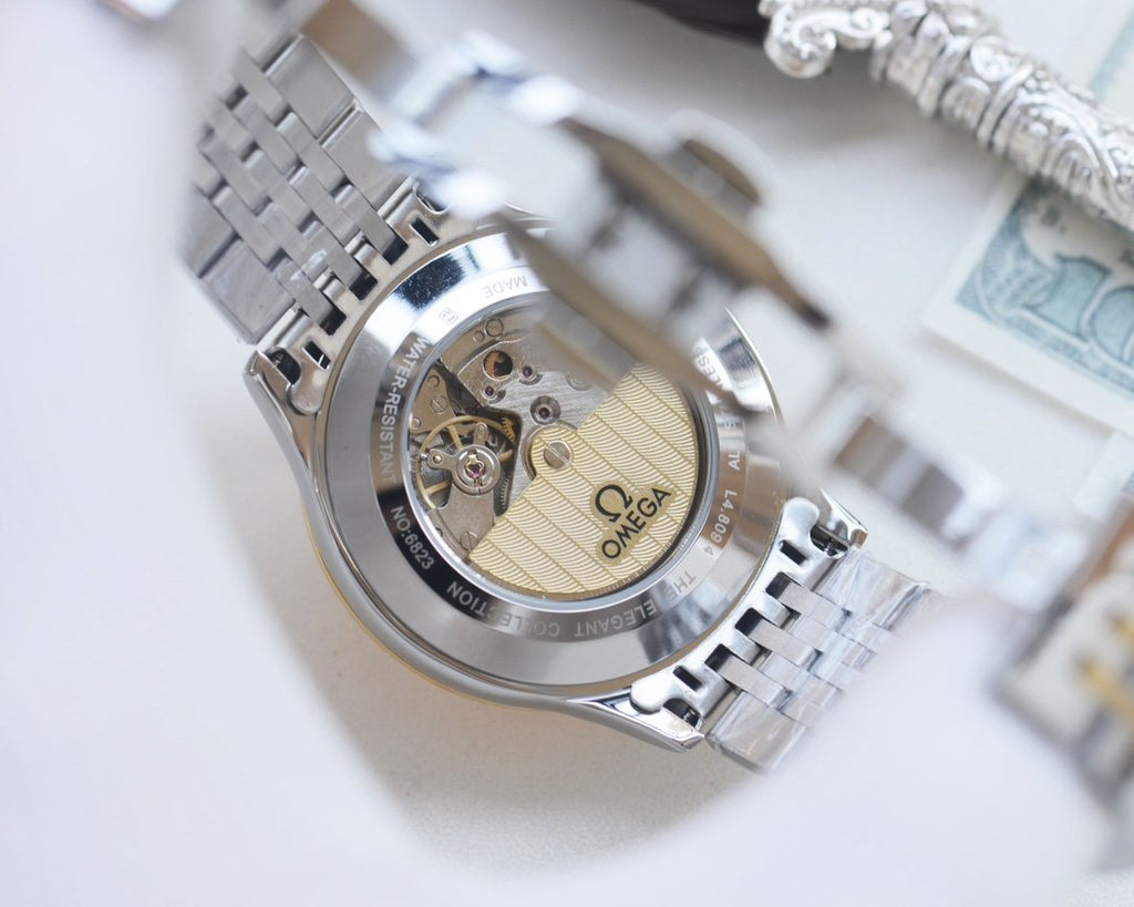 Omega Silver Gold Dial Bracelet Watch — back