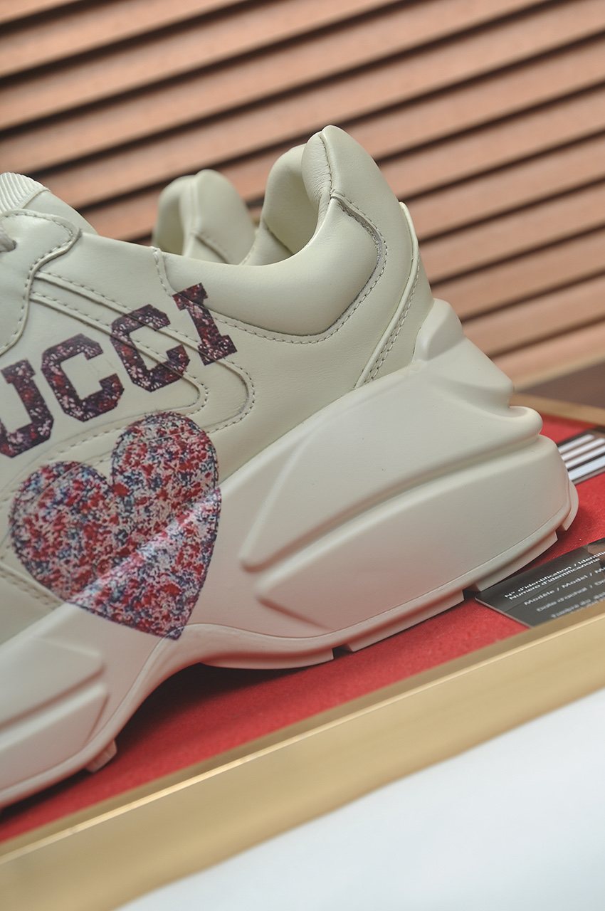 Gucci White Heart-Accent Chunky Sneakers — detail