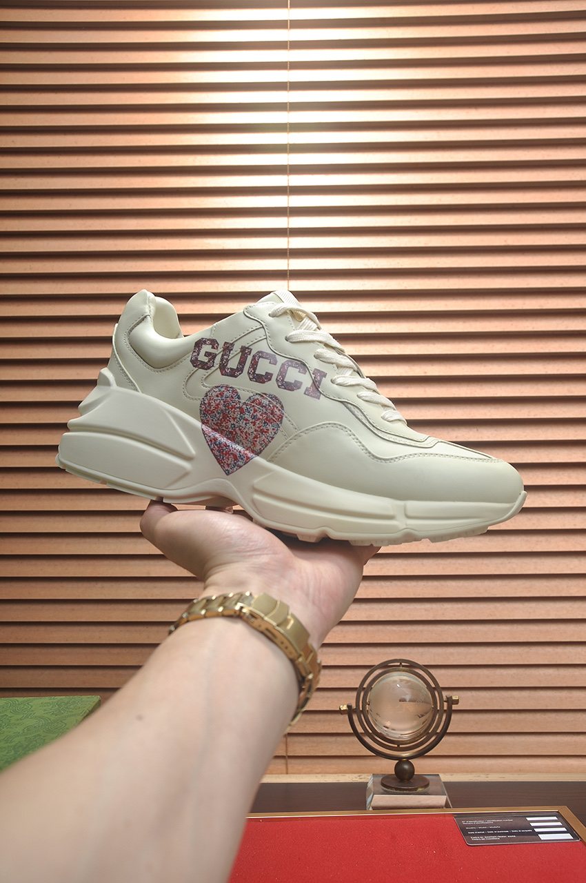 Gucci White Heart-Accent Chunky Sneakers — front