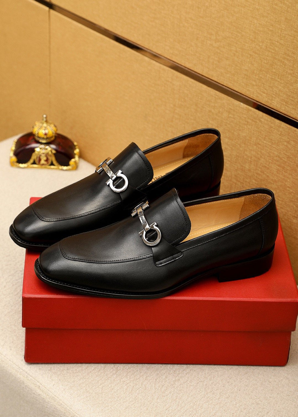 Ferragamo Black Leather Bit Loafers — front