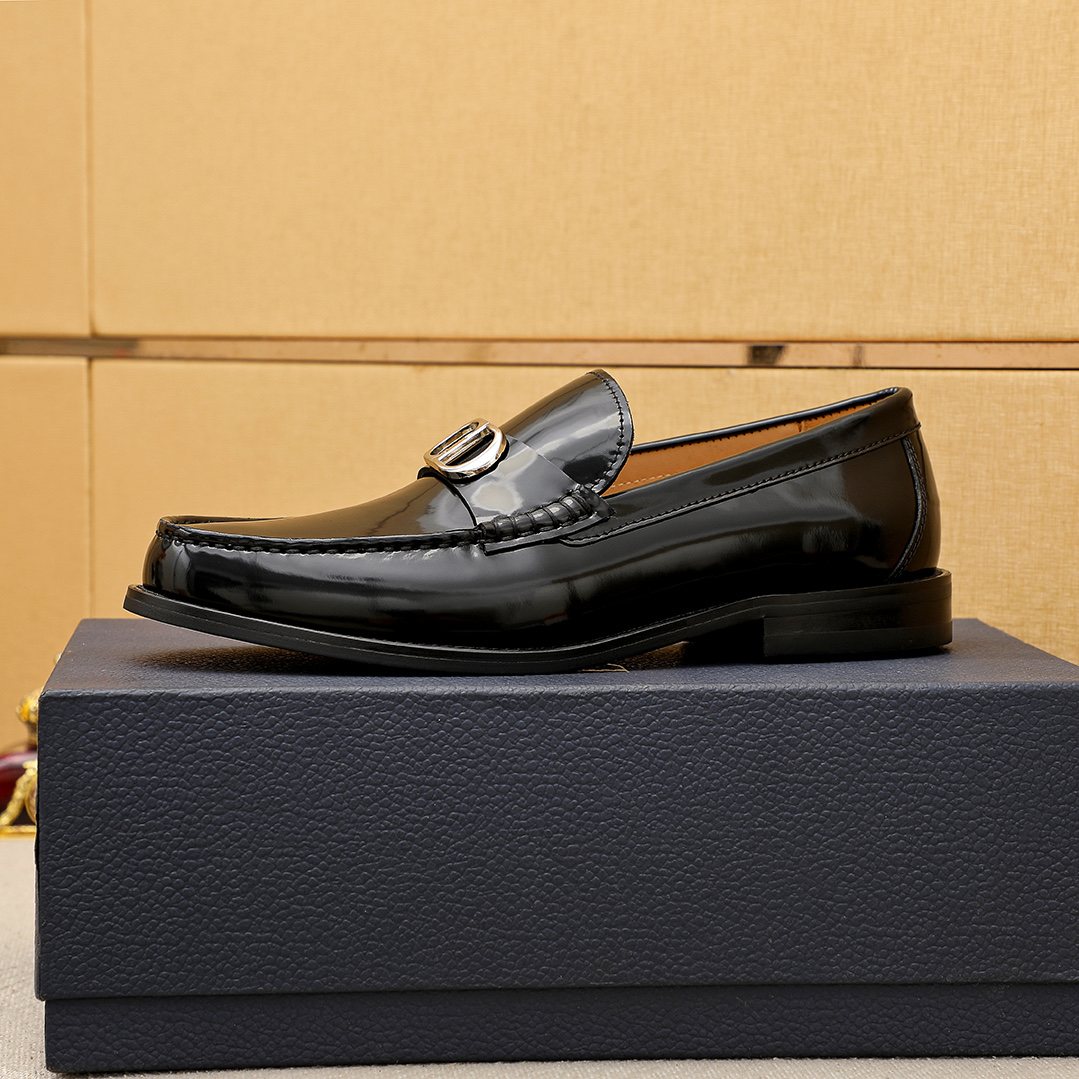 Dior Black Leather Loafers — side