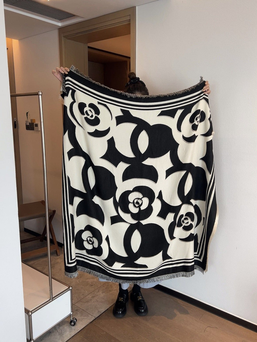 Chanel Black & Ivory Floral Scarf — hero