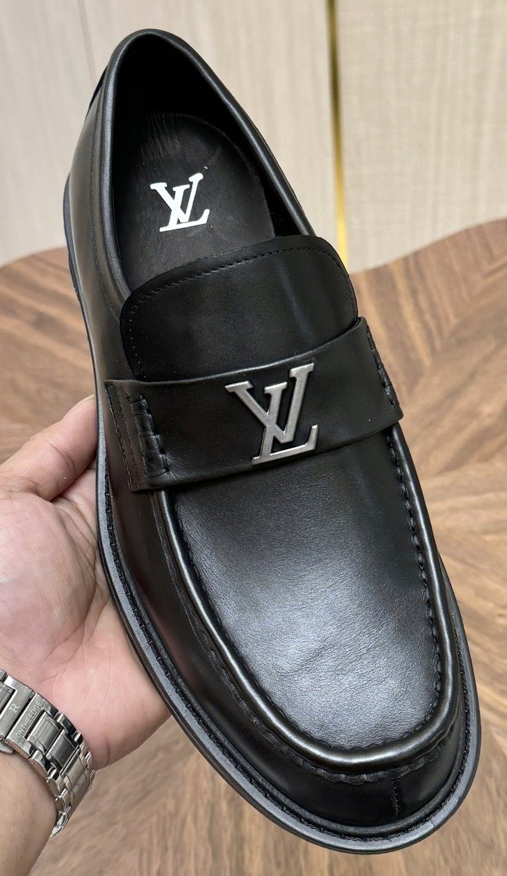 Louis Vuitton Black Metal Hardware Loafers — front