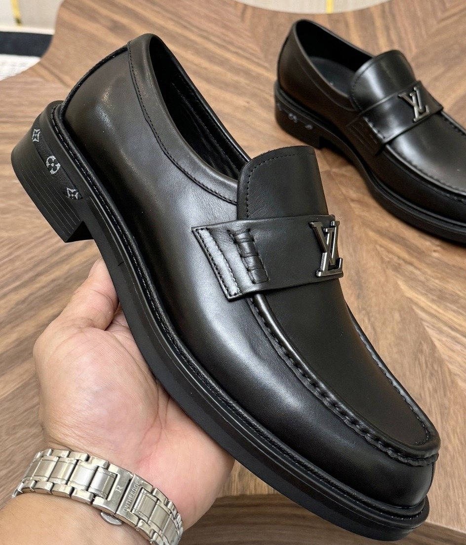 Louis Vuitton Black Metal Hardware Loafers — front