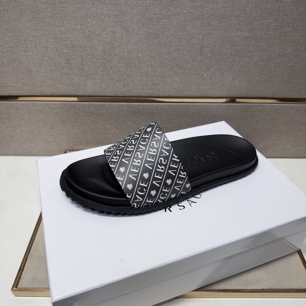 Versace Silver Logo Slide Sandals — detail