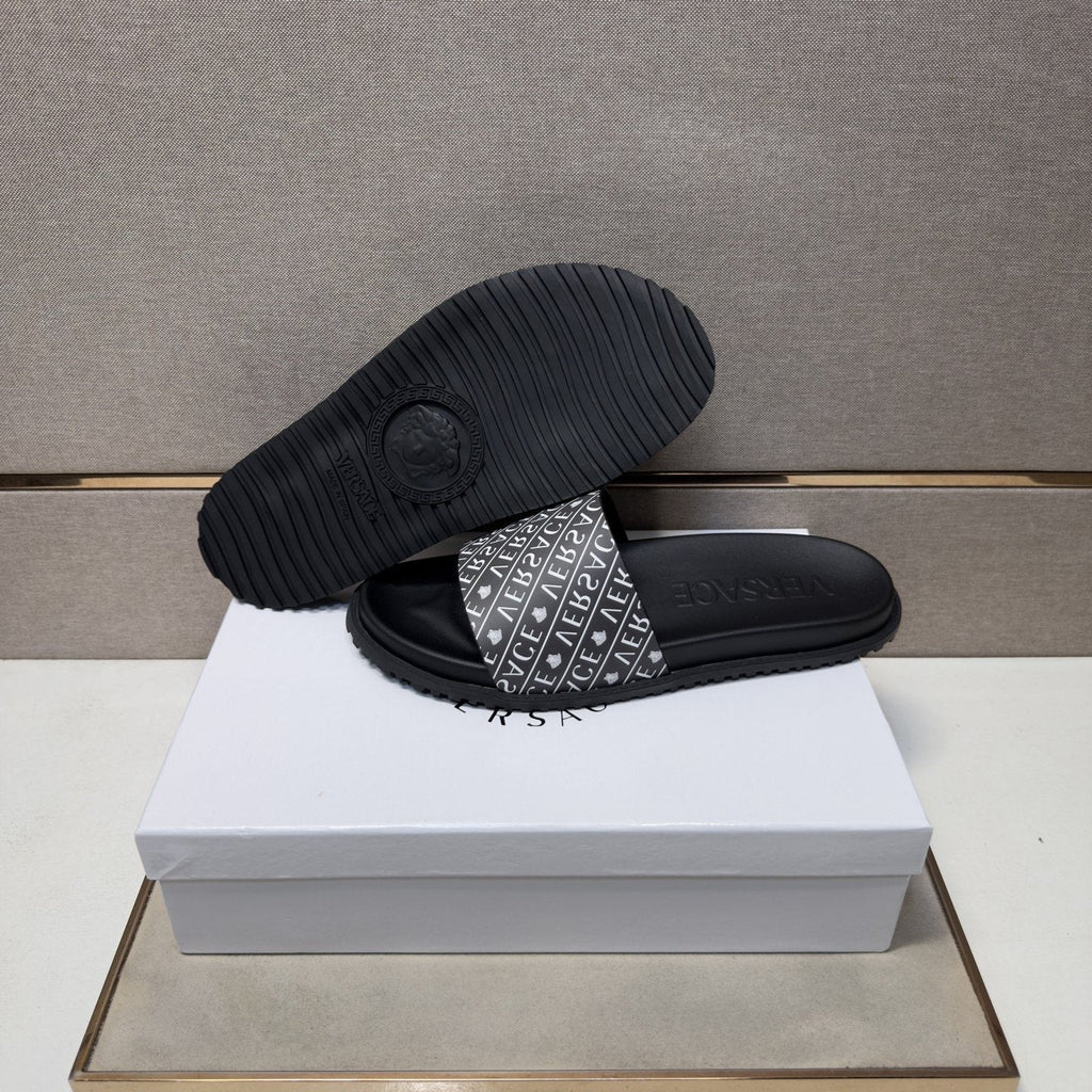 Versace Silver Logo Slide Sandals — side