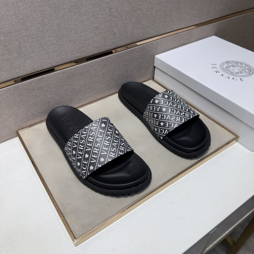 Versace Silver Logo Slide Sandals — back