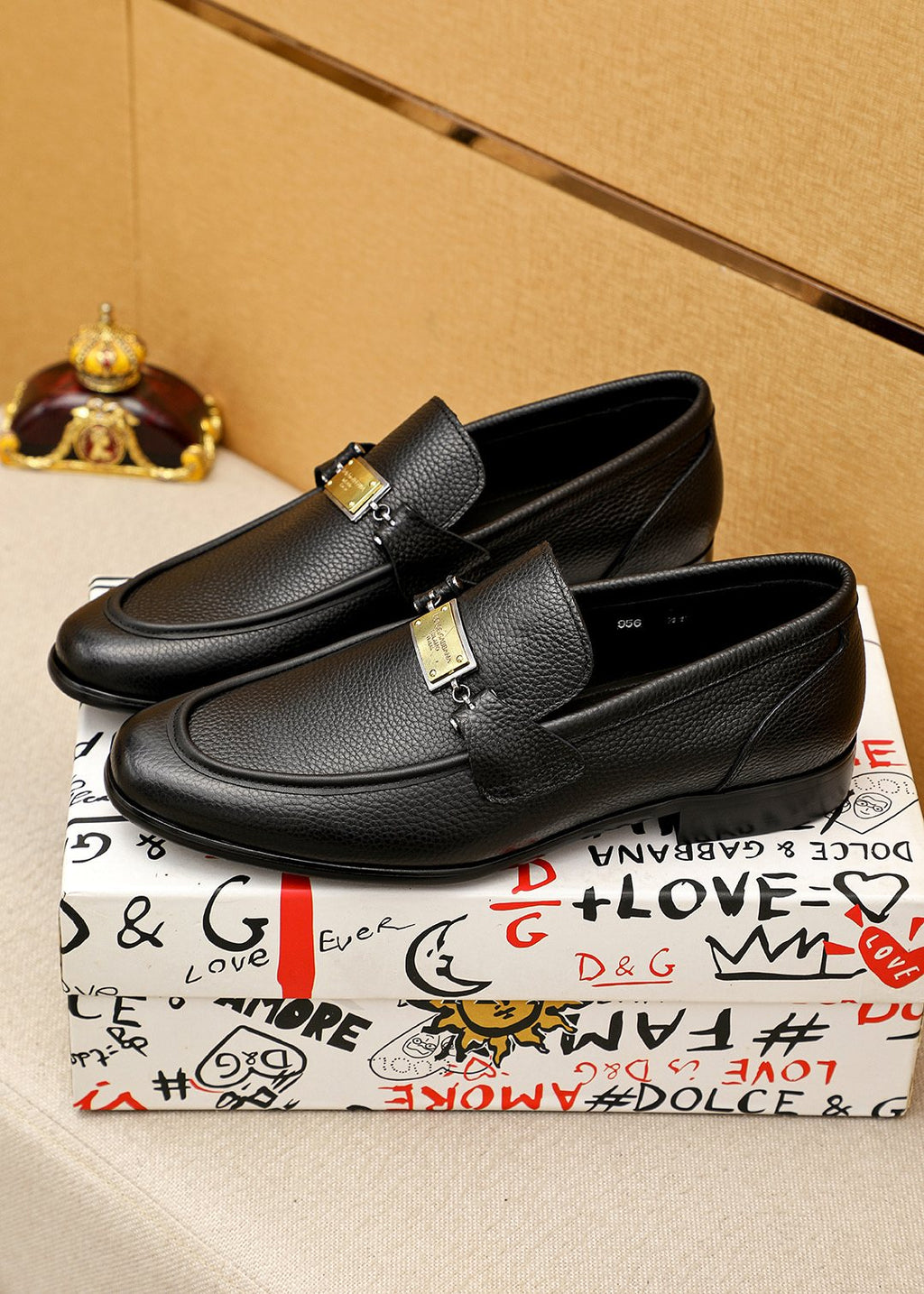 Men’s Black Gold-Tone Buckle Loafers — front