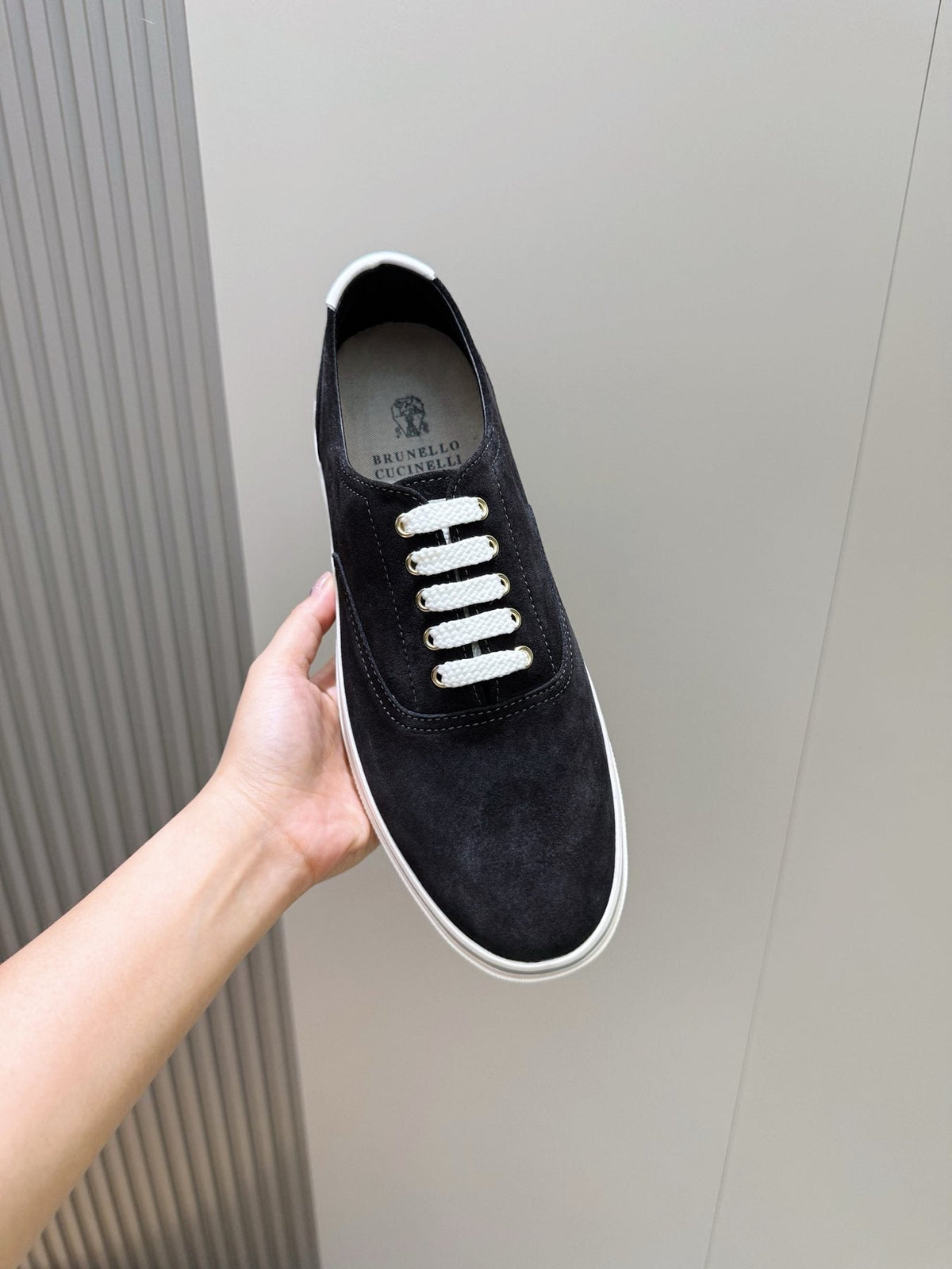 Brunello Cucinelli Black Suede Sneakers — front