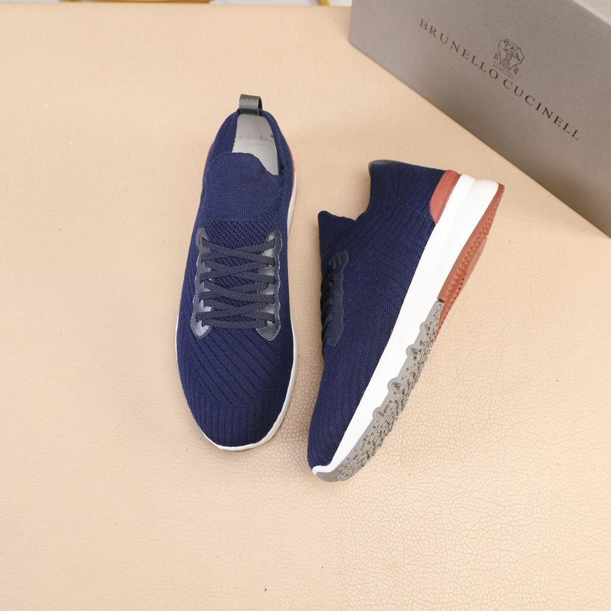Brunello Cucinelli Navy Knit Sneakers — hero